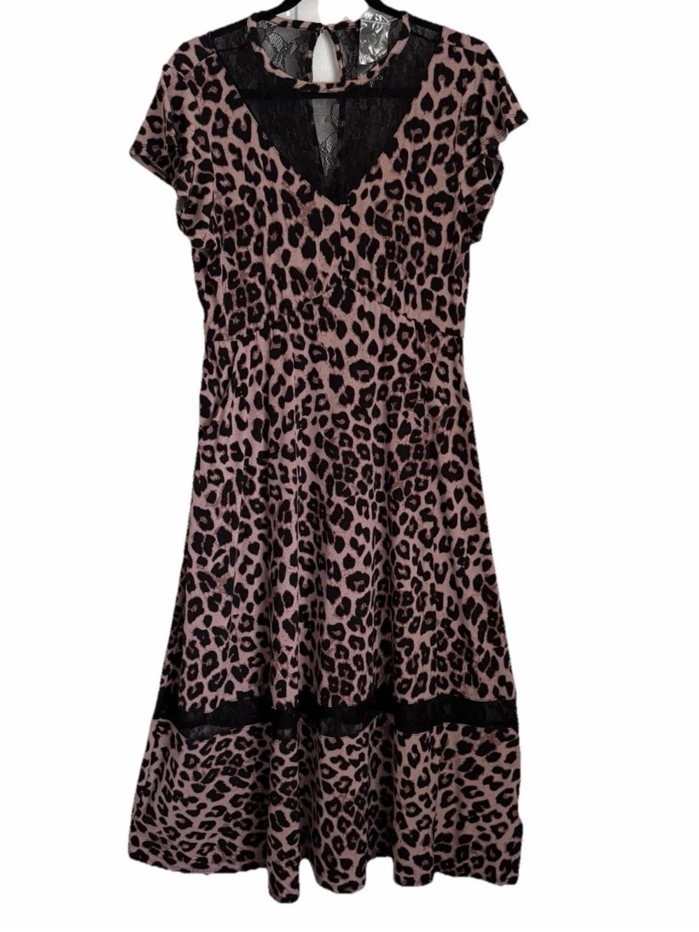 Torrid Dress Womens 0 Pink Leopard Lace Babydoll Midi Fit & Flare Flutter Sleeve